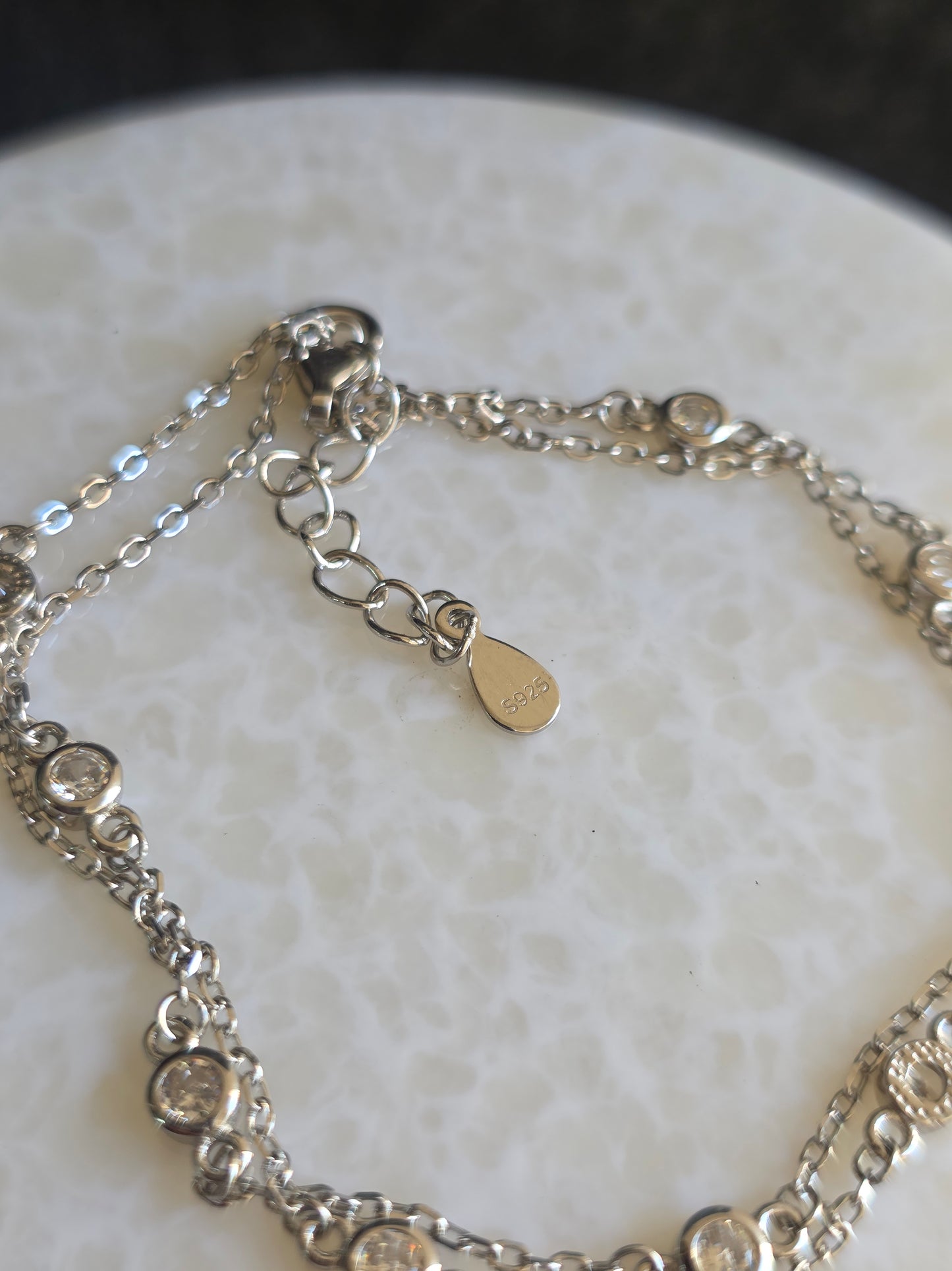 925 Sterling Silver Dainty Zircon AAA Double Layer Bracelet