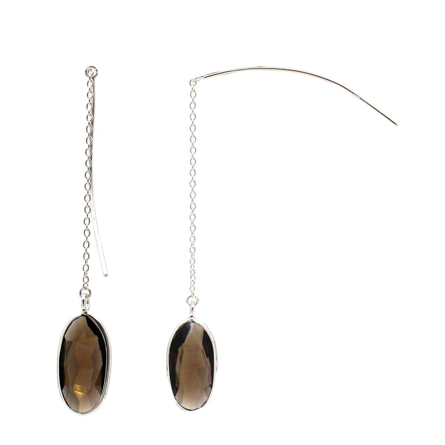 925 Sterling Silver Smoky Topaz Threader Earring