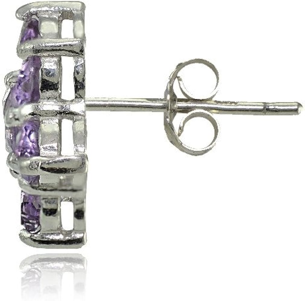 925 Sterling Silver Amethyst Flower Stud Earrings