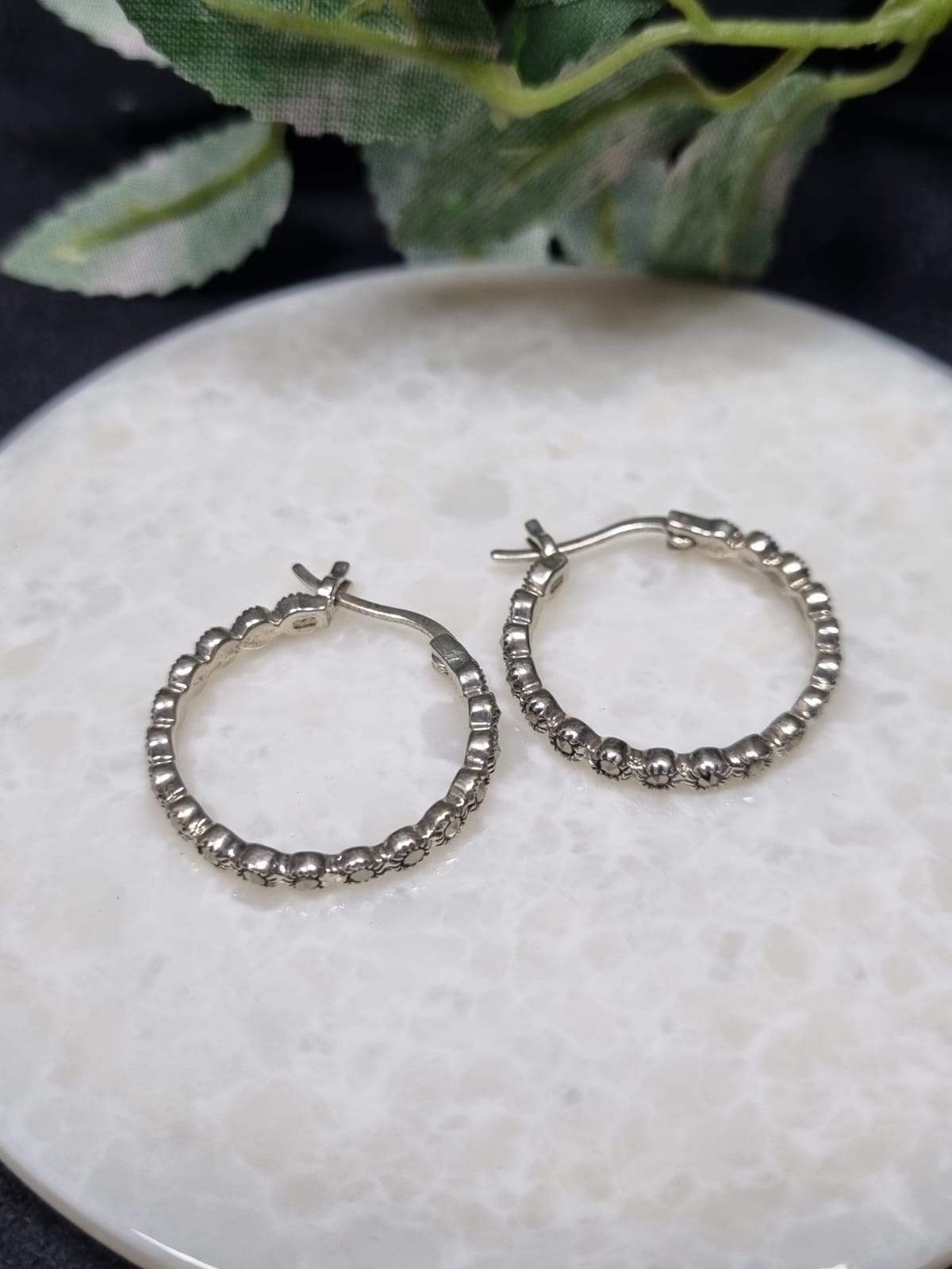 925 Sterling Silver Merchasite Hoop Earring