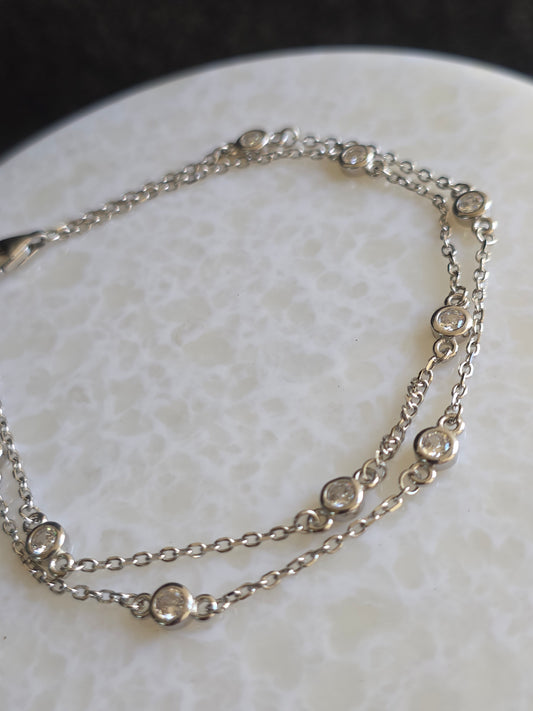 925 Sterling Silver Dainty Zircon AAA Double Layer Bracelet