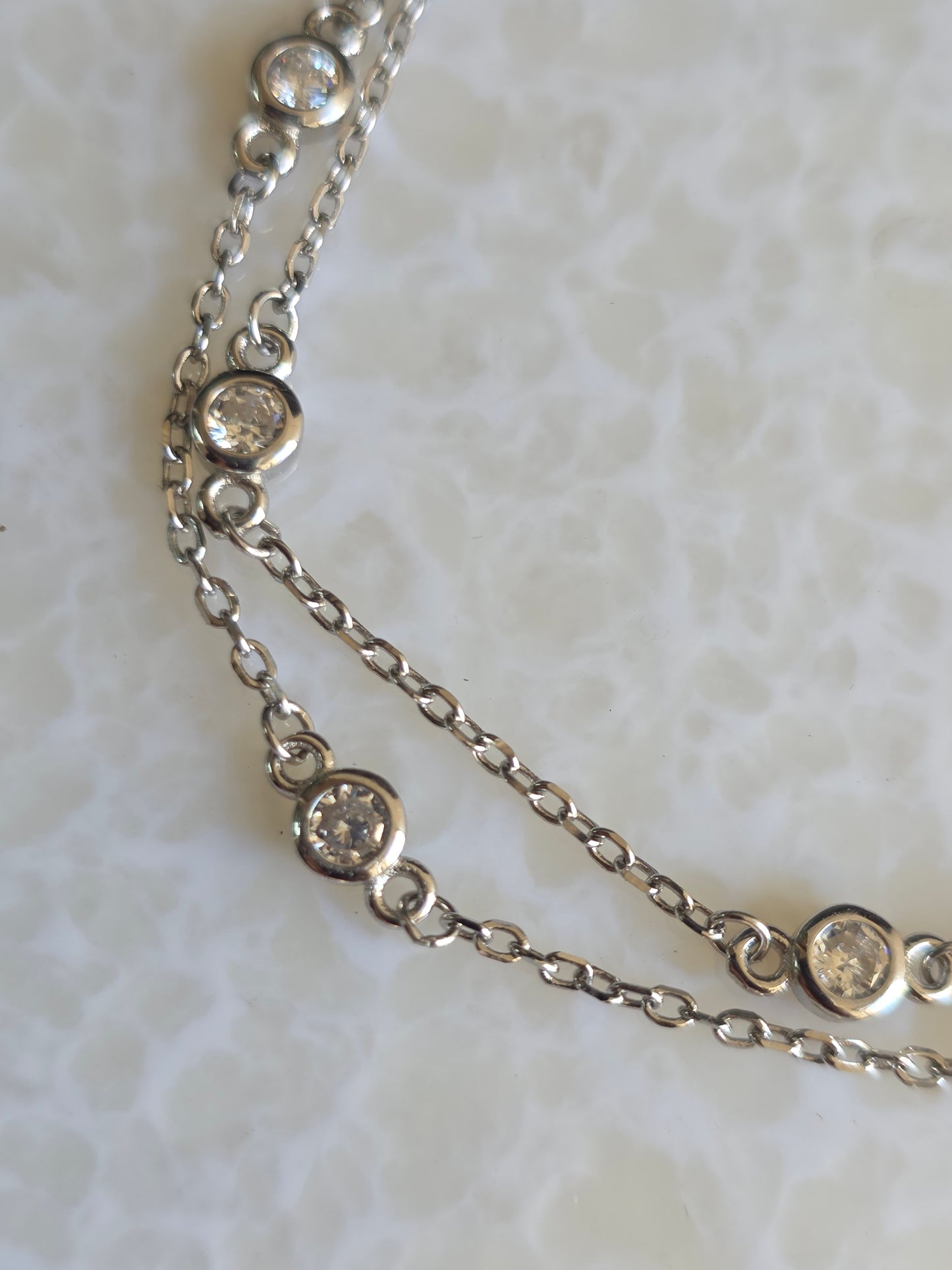 925 Sterling Silver Dainty Zircon AAA Double Layer Bracelet