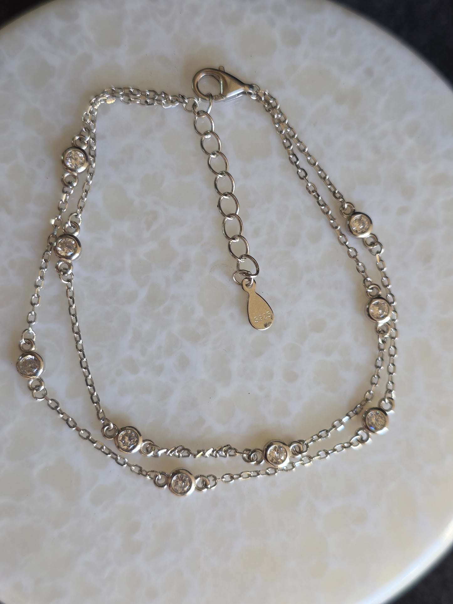 925 Sterling Silver Dainty Zircon AAA Double Layer Bracelet