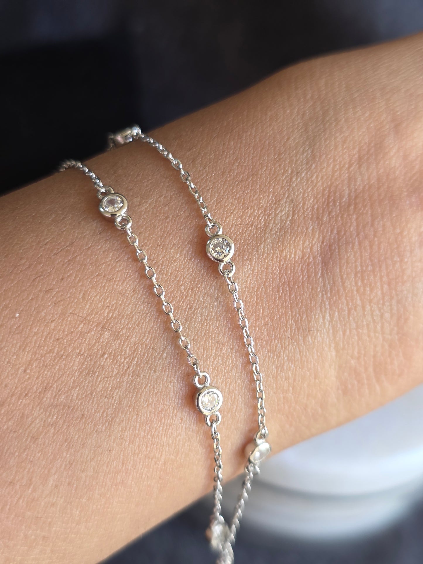 925 Sterling Silver Dainty Zircon AAA Double Layer Bracelet