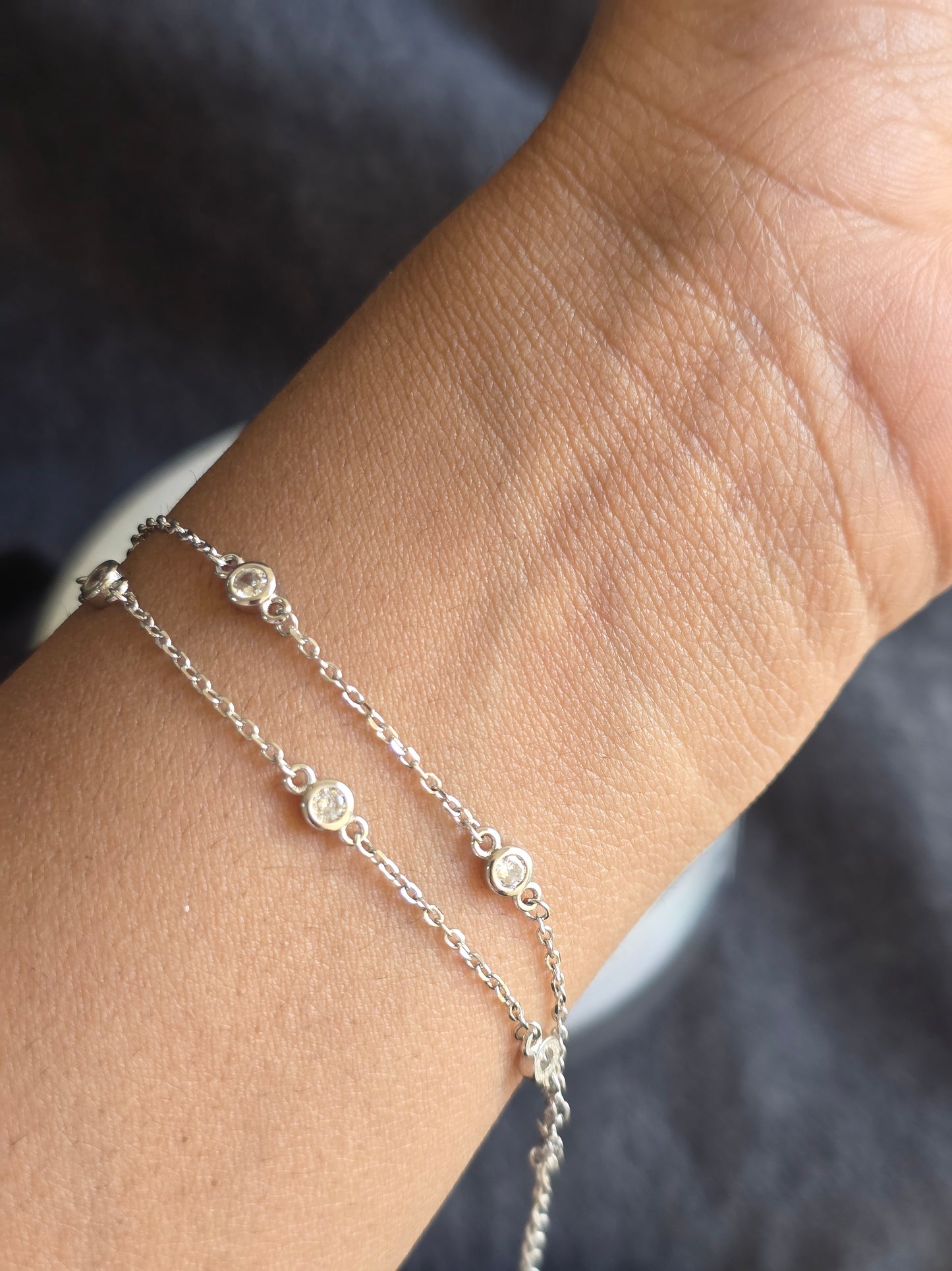 925 Sterling Silver Dainty Zircon AAA Double Layer Bracelet