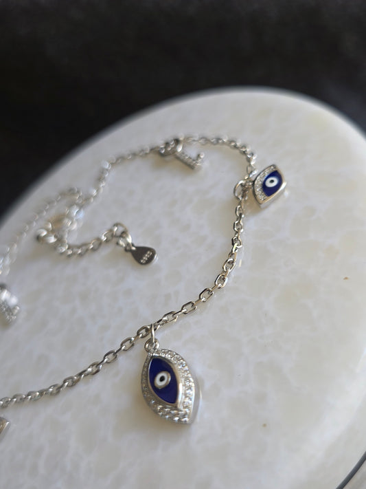 925 Sterling Silver Evil Eye Key Anklet