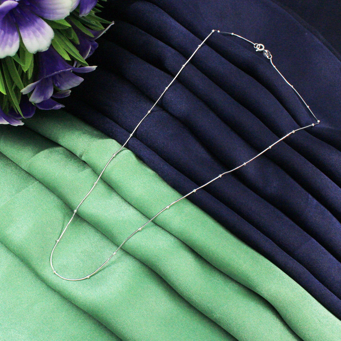 925 Sterling Silver Snake Chain Square with ball