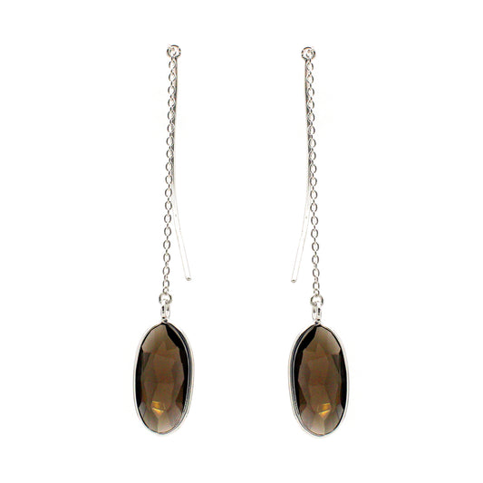 925 Sterling Silver Smoky Topaz Threader Earring