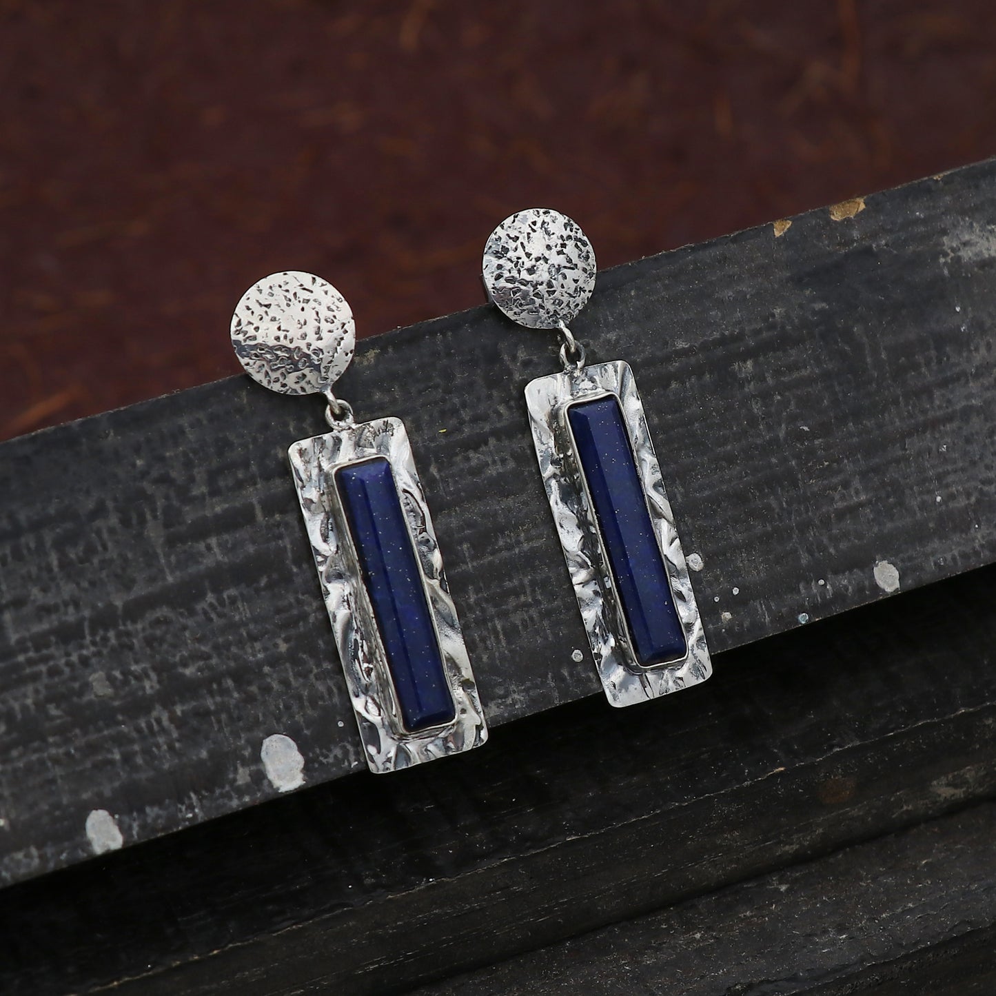 925 Sterling Silver Lapis Lazuli Hammered Bezel Jewelry Set