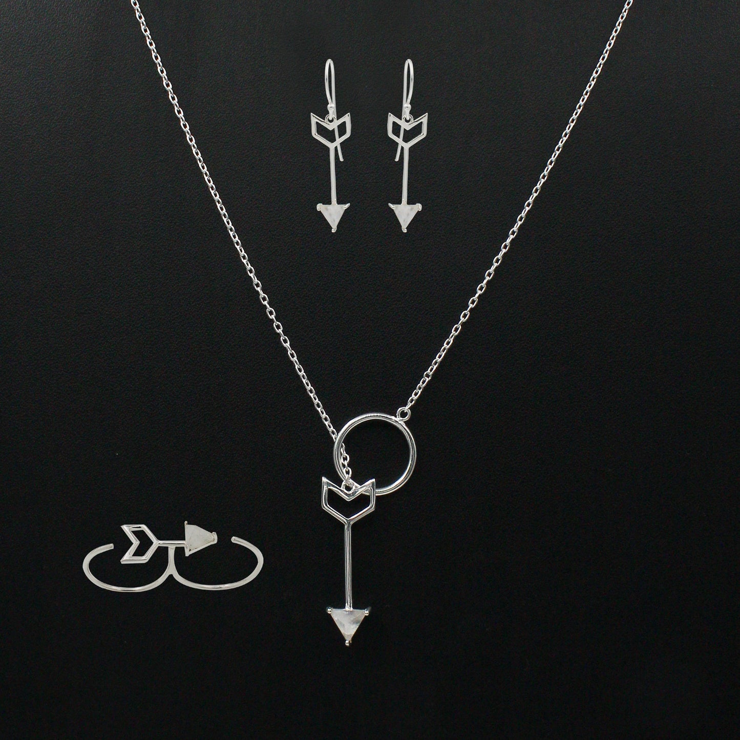 925 Sterling Silver Arrow Moonstone Jewelry Set