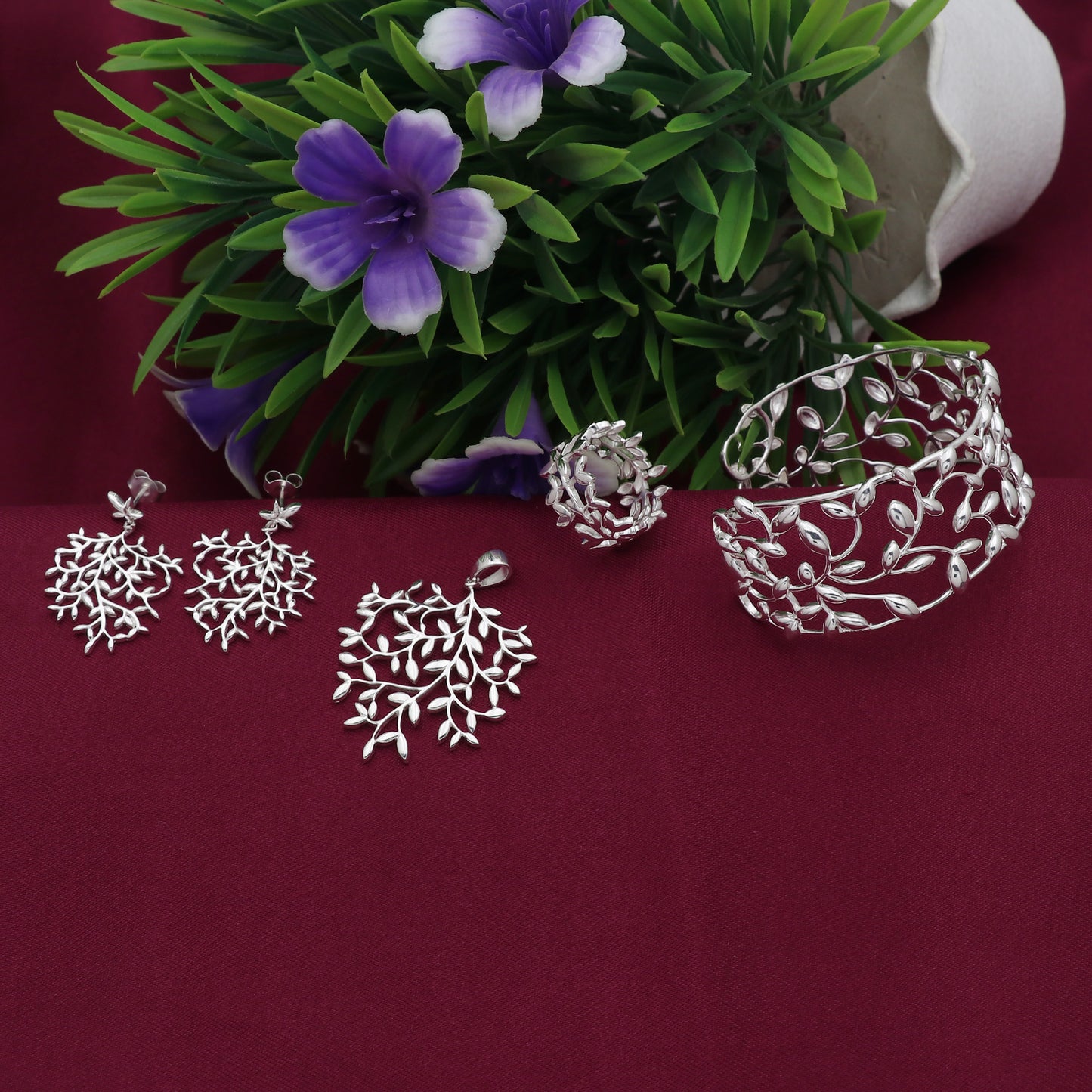 925 Sterling Silver Olive Leaf Jewelry Set