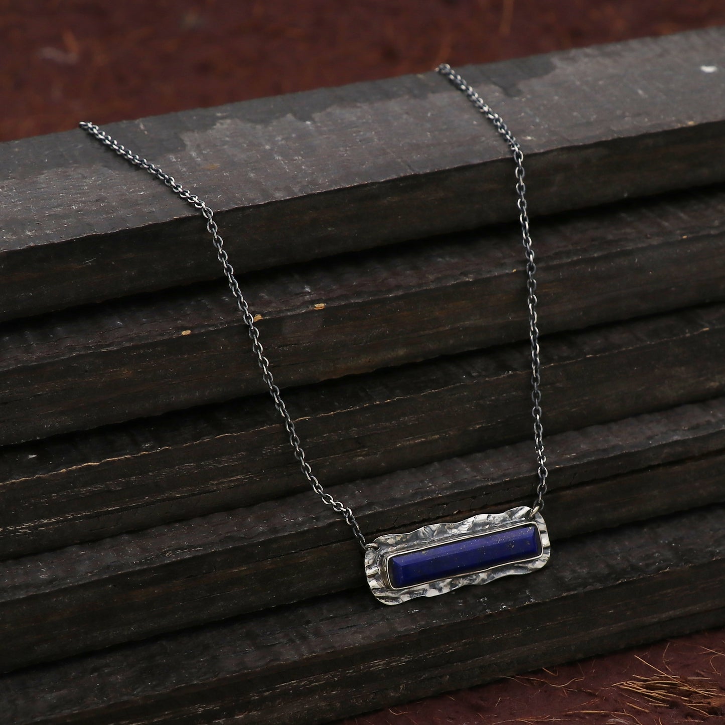 925 Sterling Silver Lapis Lazuli Hammered Bezel Jewelry Set