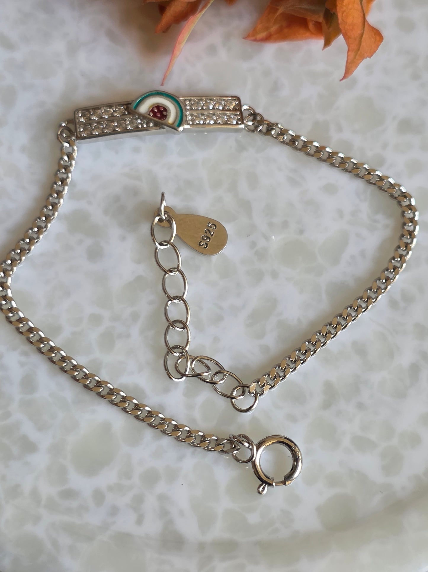 925 Sterling Silver Watermelon Bar Enamel Bracelets for Kids