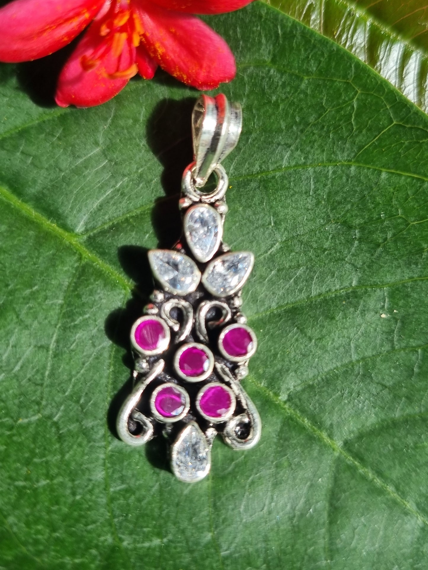 925 Sterling Silver Ruby Cut Stone Jewelry Set