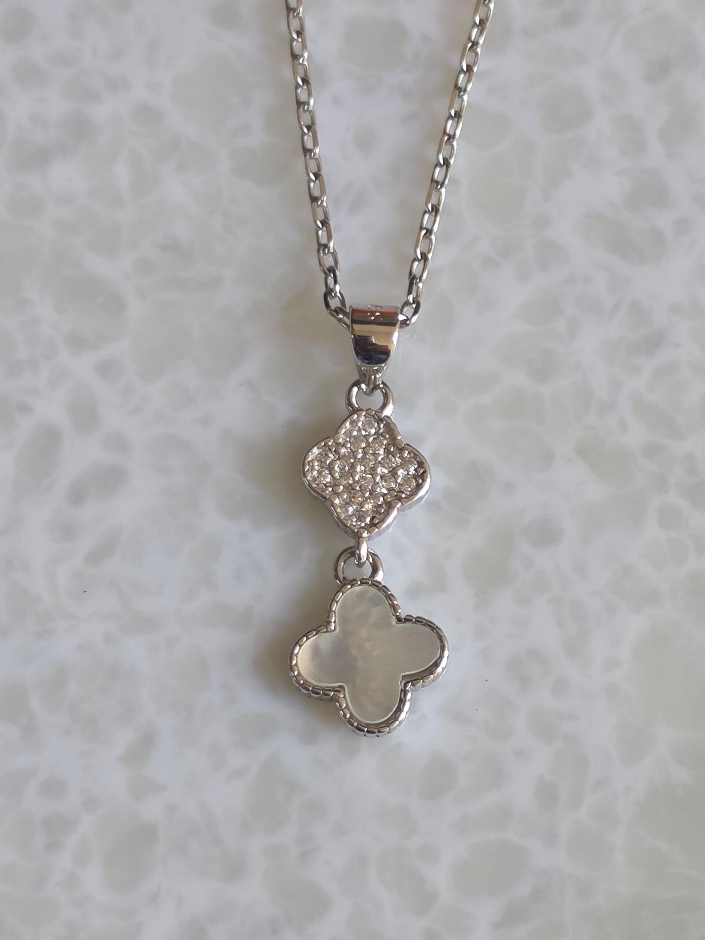 Preciously Mine 925 Sterling Silver Mother Of Pearl With CZ Clover Jewelry Set