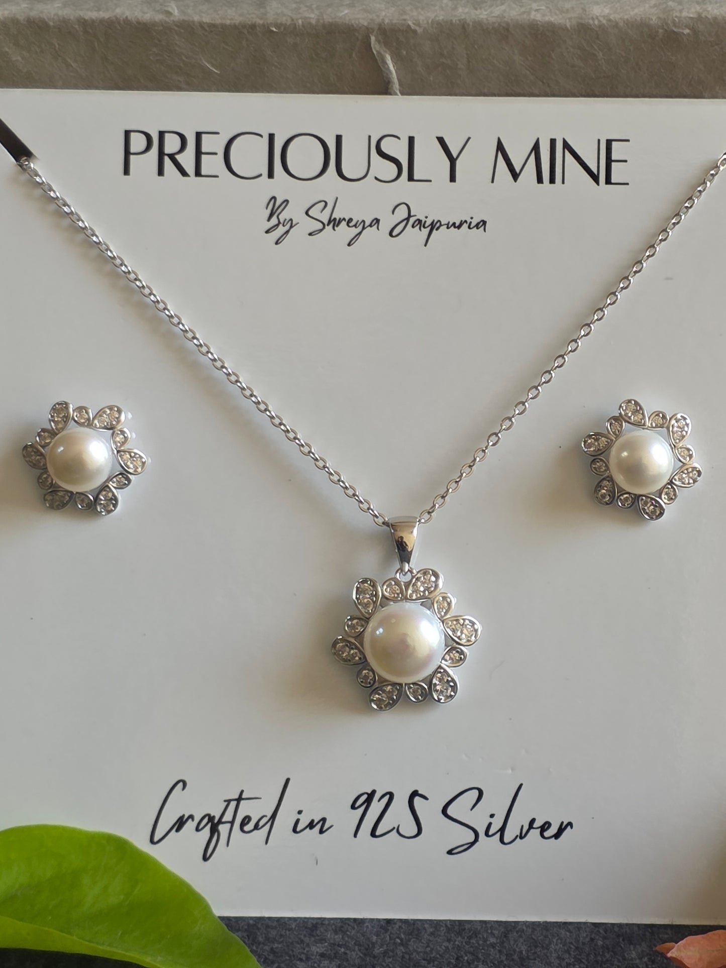 Preciously Mine 925 Sterling Silver CZ Pearl Flower Jewelry Set