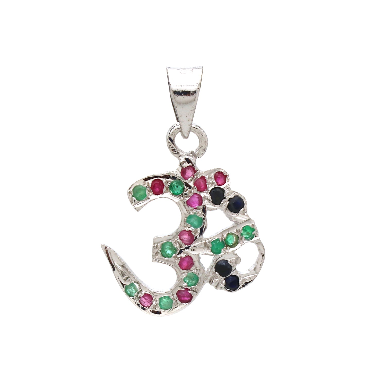 925 Sterling Silver Multiple Stone Filigree Engraved Om Pendant