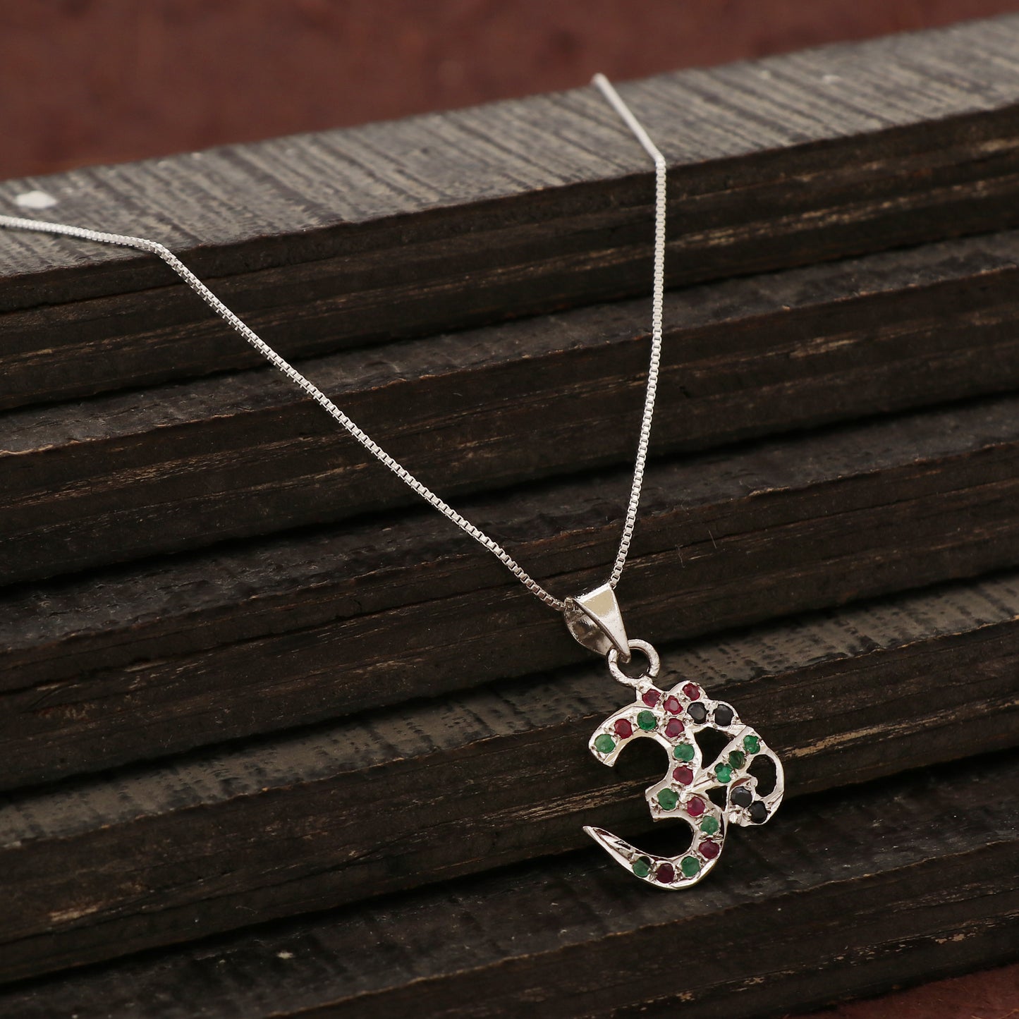 925 Sterling Silver Multiple Stone Filigree Engraved Om Pendant