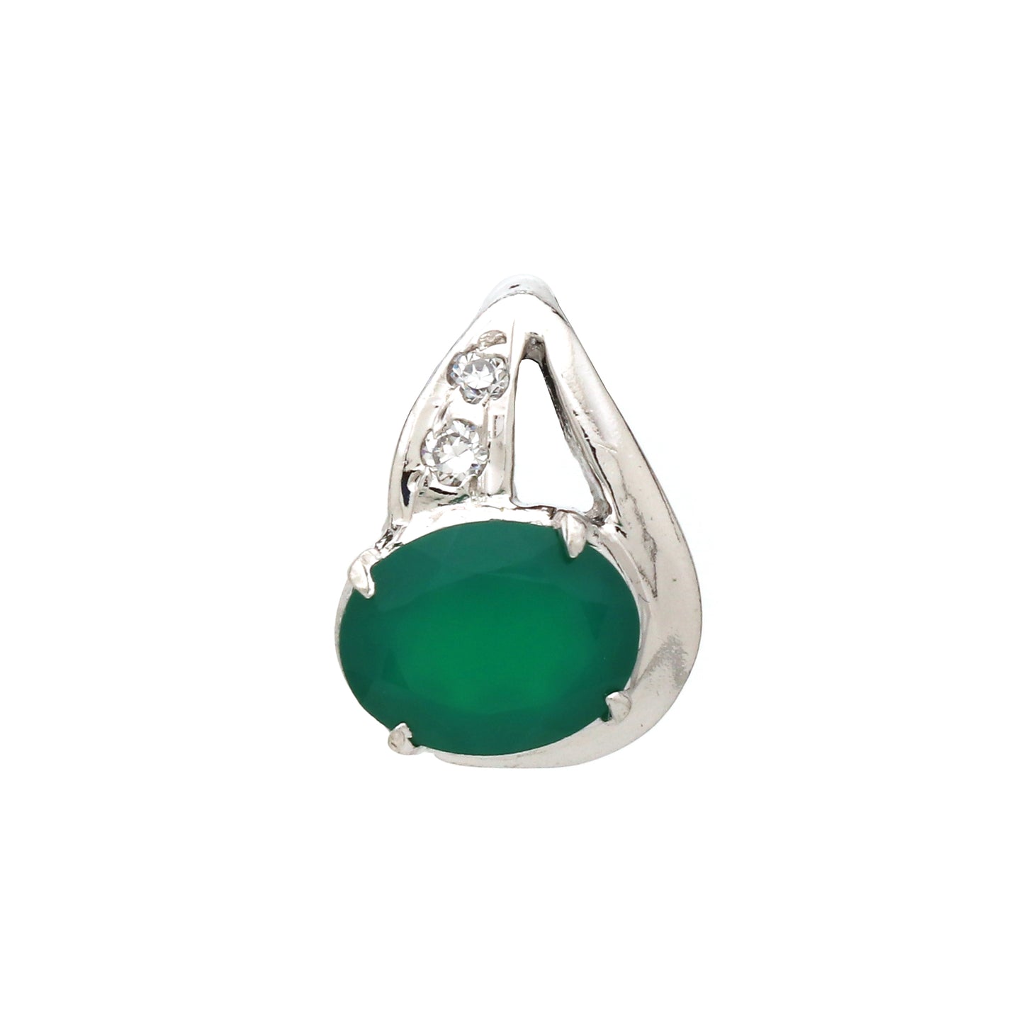 925 Sterling Silver Green Onyx Oval Pendant