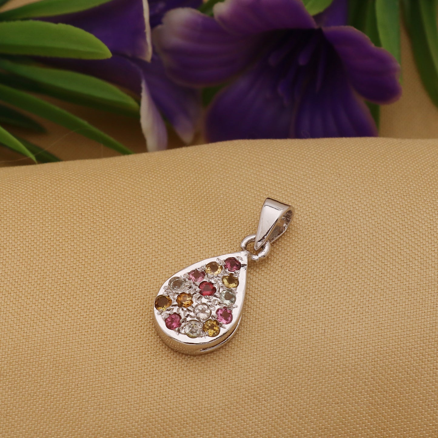 925 Sterling Silver Multicolor Tourmaline Pendant