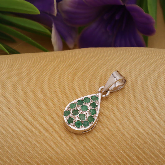 925 Sterling Silver Emerald Filigree Engraved Dainty Pendant