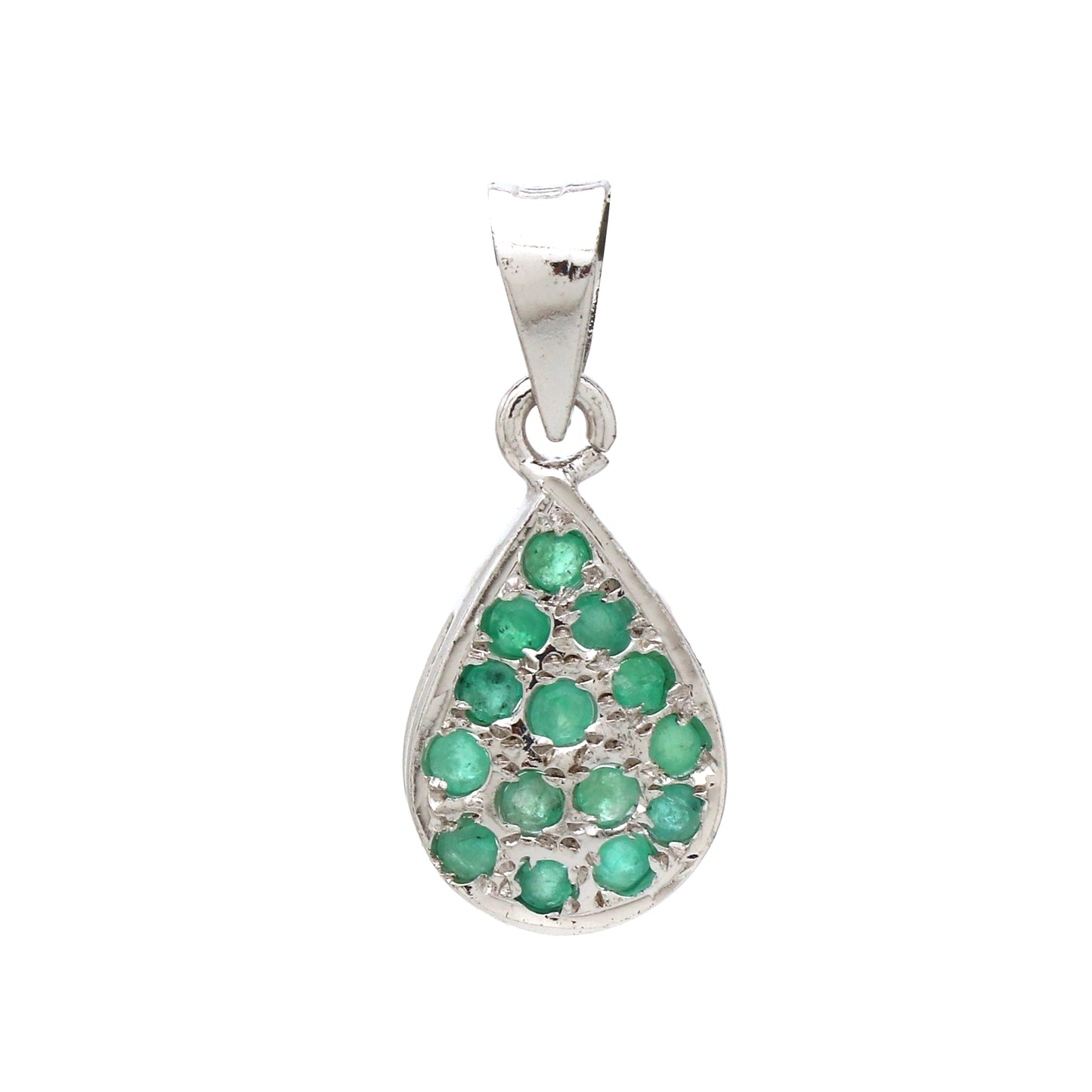 925 Sterling Silver Emerald Filigree Engraved Dainty Pendant