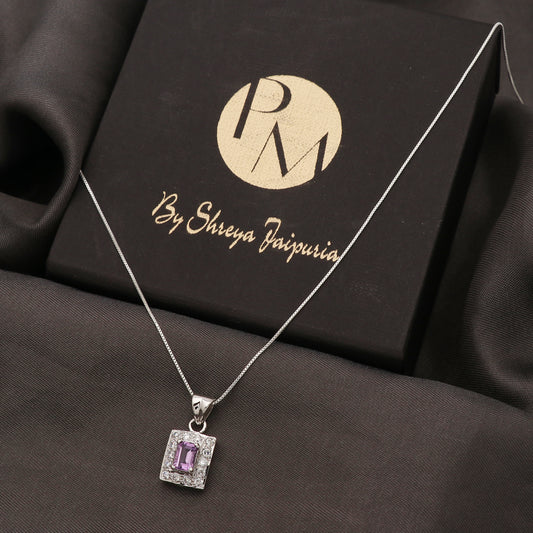 925 Sterling Silver Amethyst Square Pendant