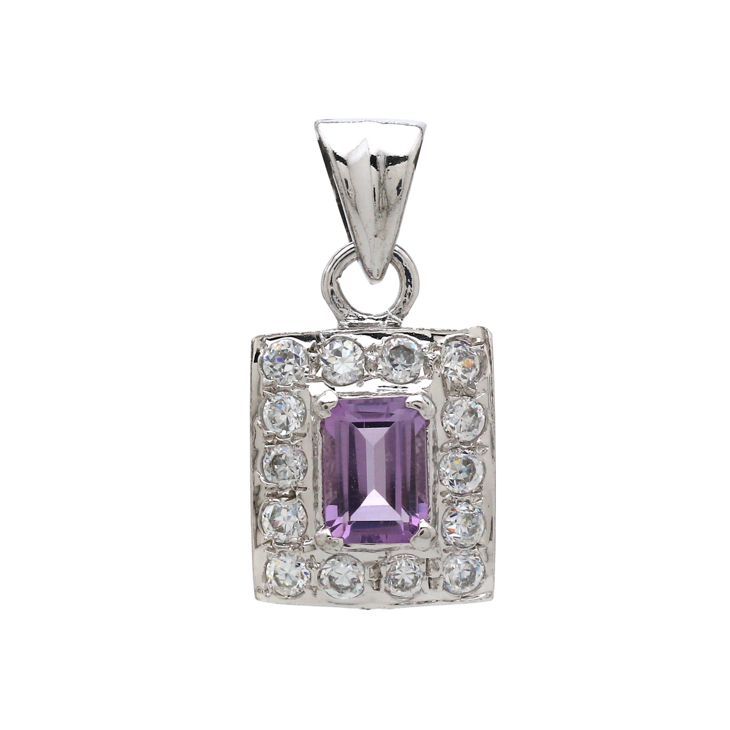 925 Sterling Silver Amethyst Square Pendant