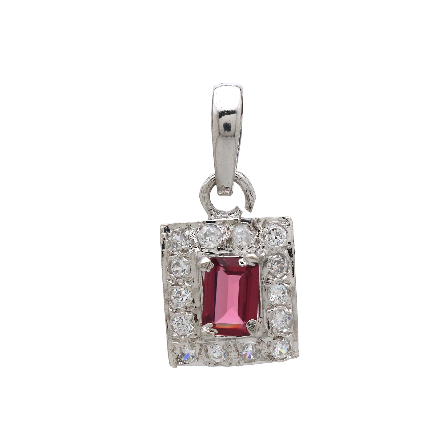 925 Sterling Silver Pink Tourmaline Square Pendant