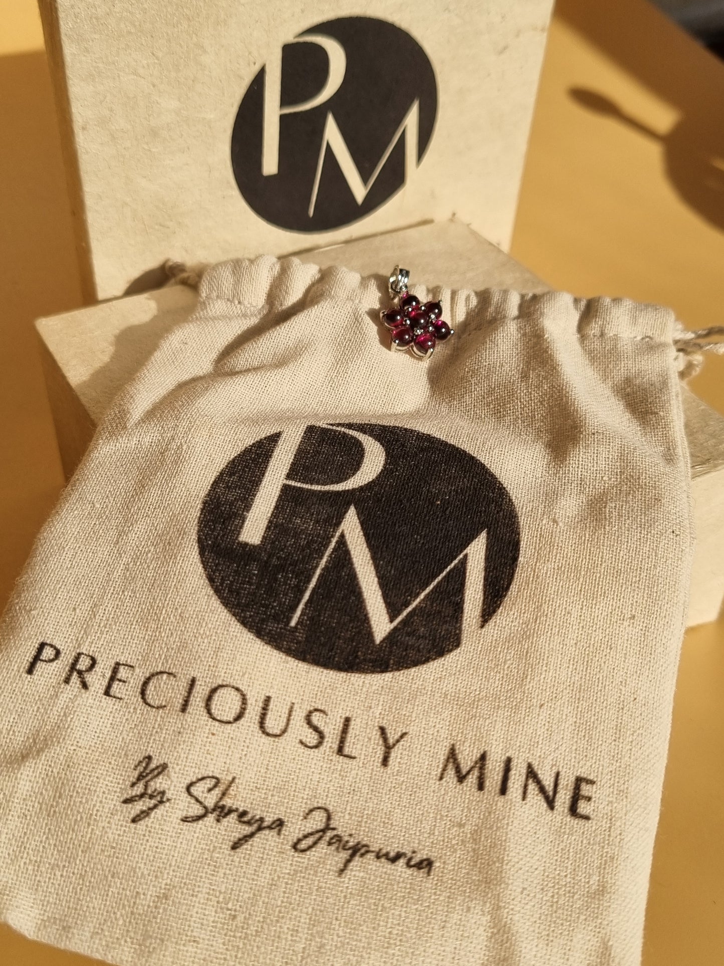 925 Sterling Silver Garnet Flower Pendant