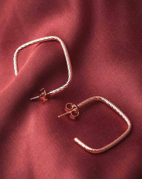 925 Sterling Silver Rectangle Slip Hoops Earrings