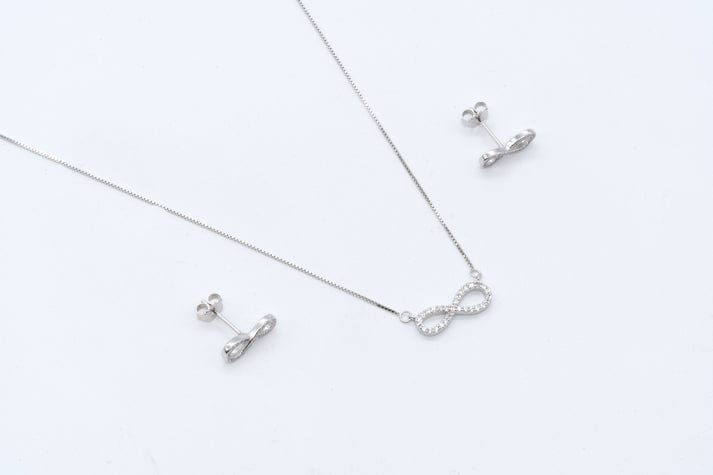 925 Sterling Silver CZ-Studded Infinty-Charm Pendant With Earring