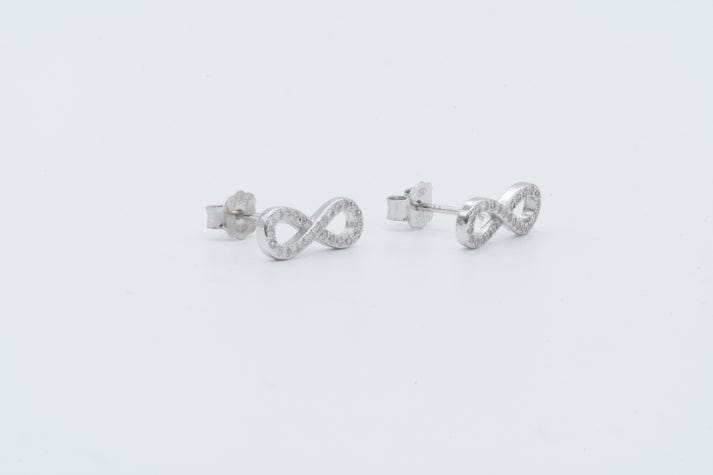 925 Sterling Silver CZ-Studded Infinty-Charm Pendant With Earring