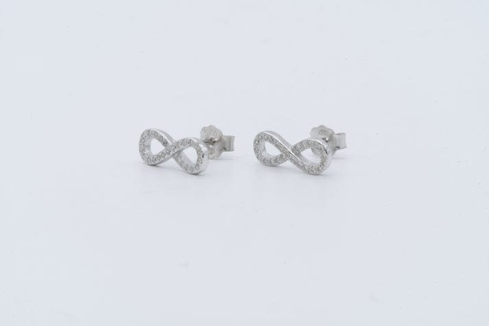 925 Sterling Silver CZ-Studded Infinty-Charm Pendant With Earring