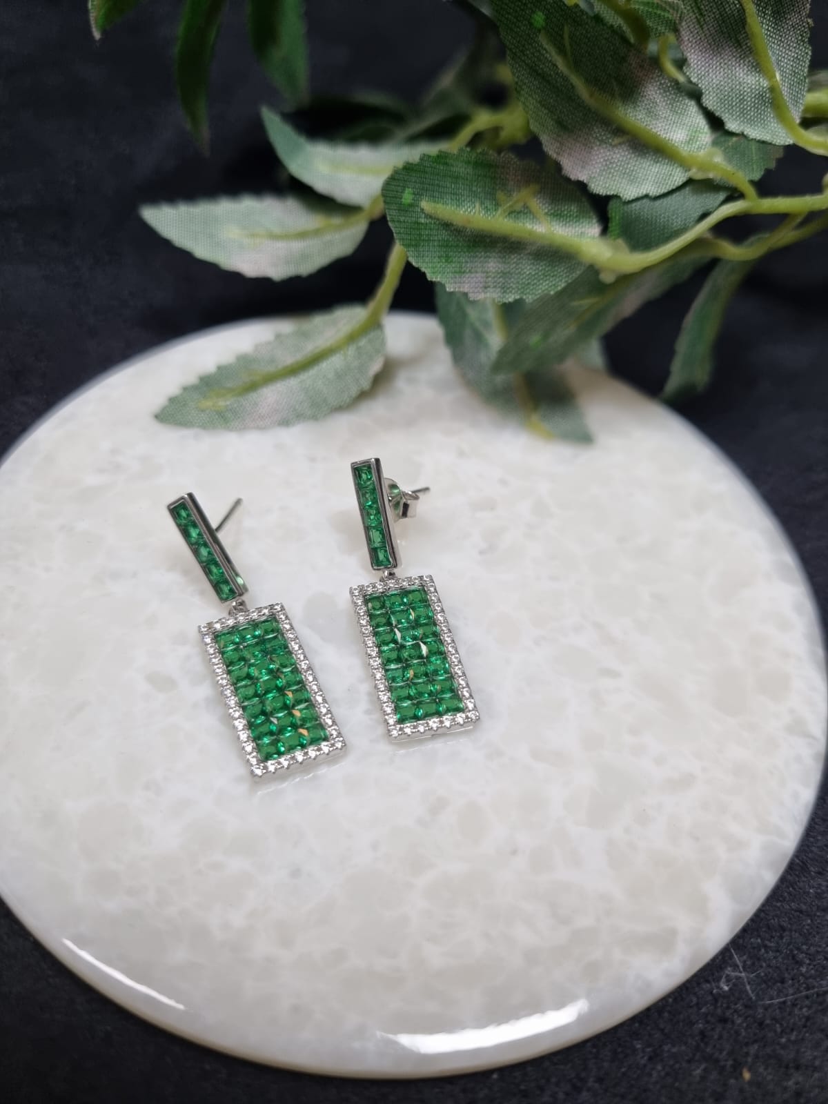 925 Sterling Silver Ruby & Emerald Dangler Earring