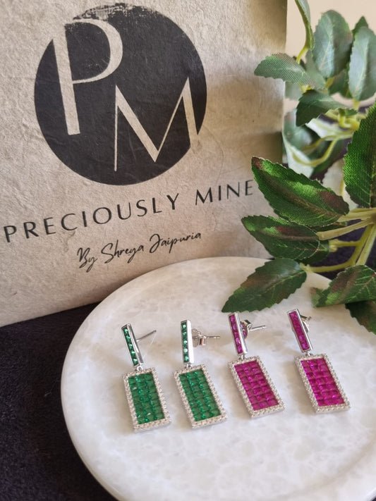 925 Sterling Silver Ruby & Emerald Dangler Earring