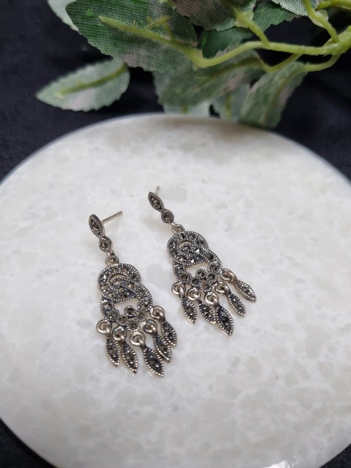 925 Sterling Silver Merchasite Dangler Earring