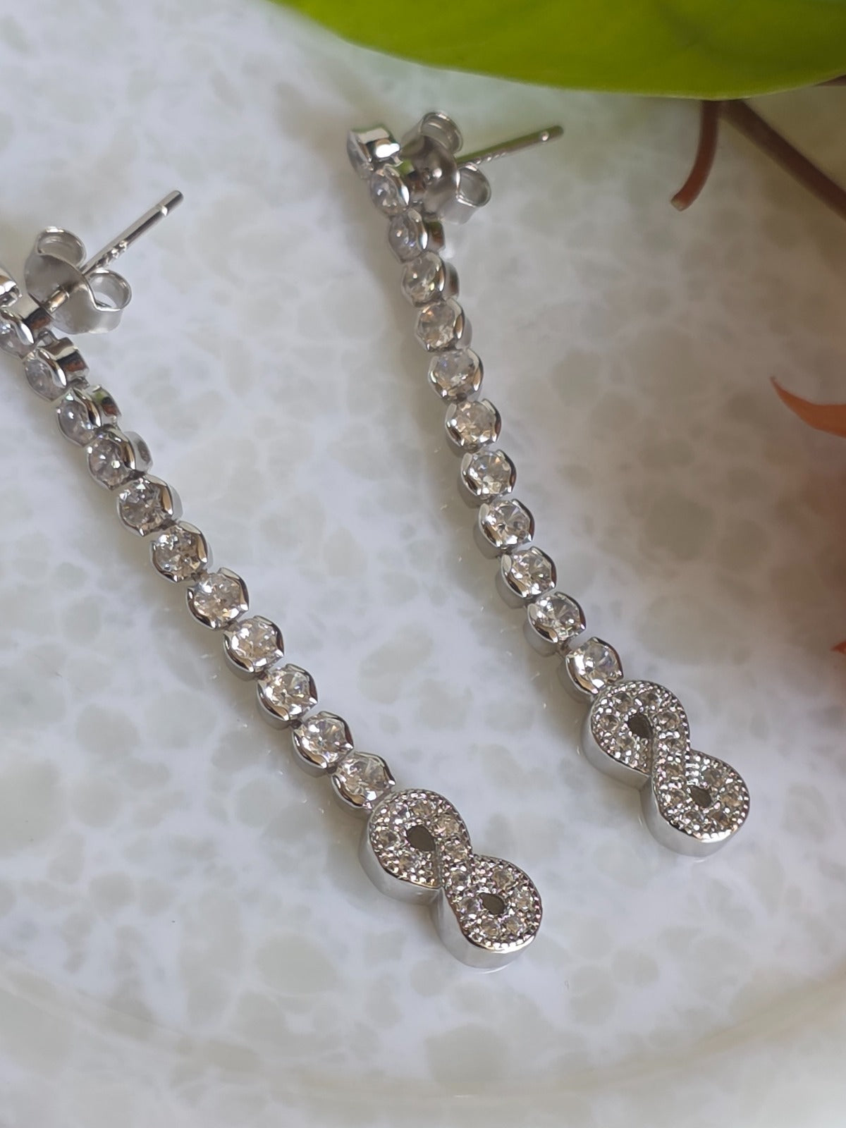 925 Sterling Silver CZ Long Dangler Earring