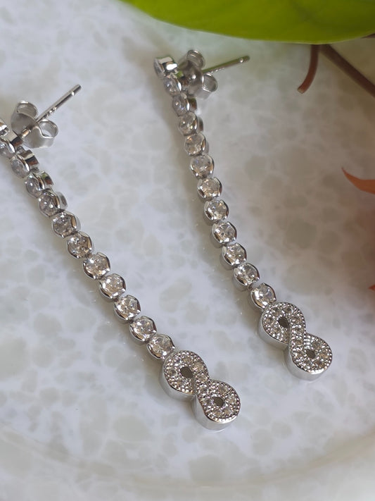 925 Sterling Silver CZ Long Dangler Earring