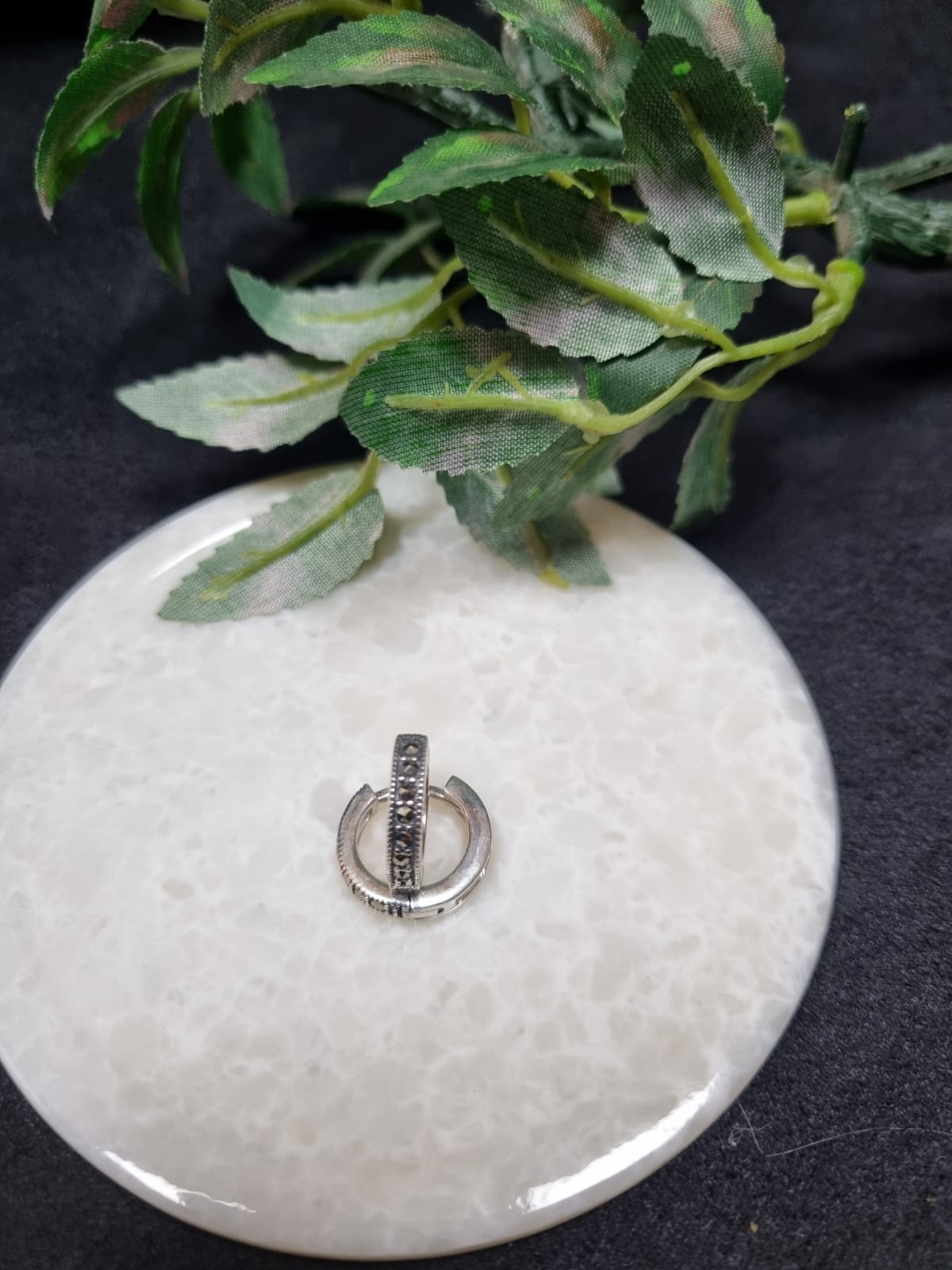 925 Sterling Silver Merchasite Hoop Earring