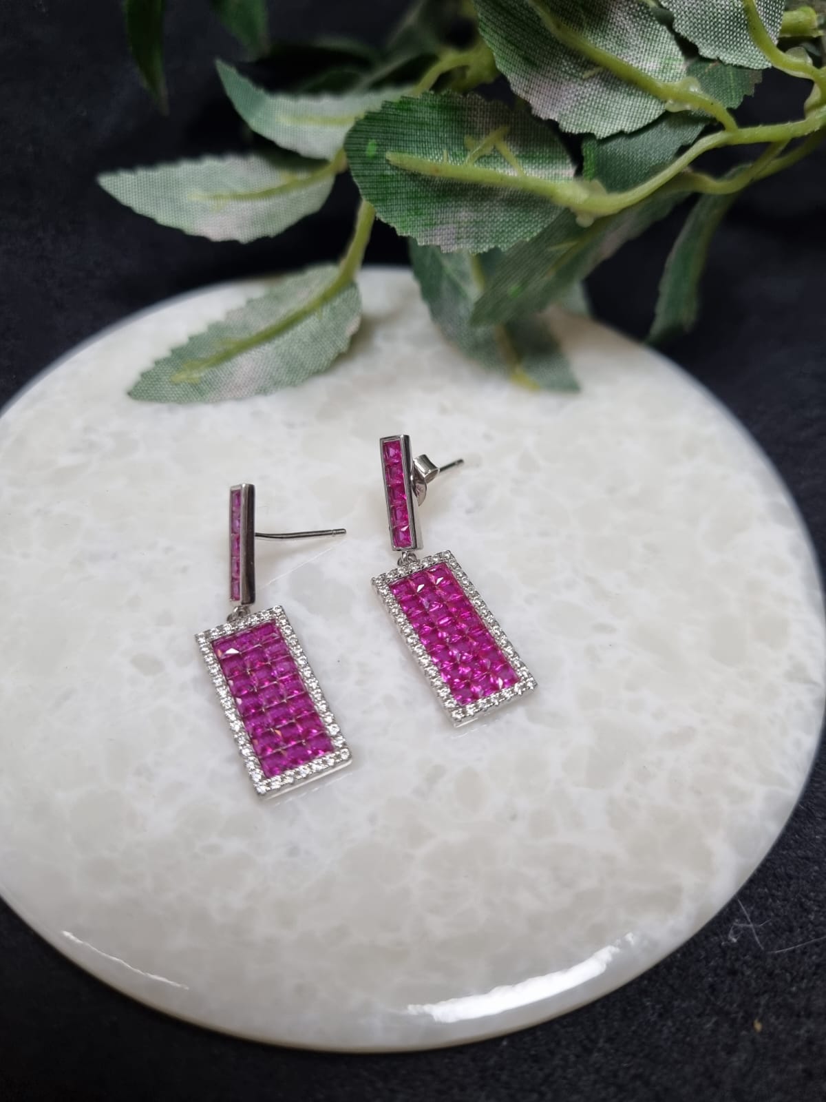 925 Sterling Silver Ruby & Emerald Dangler Earring
