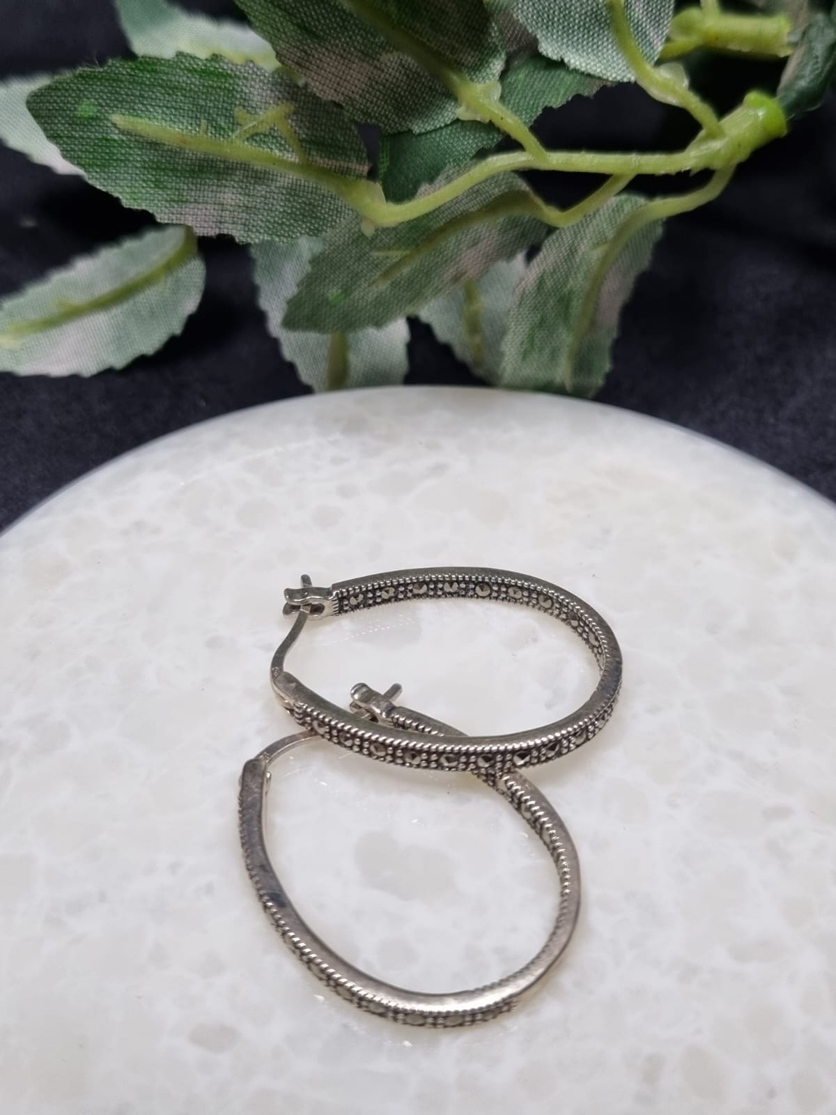 925 Sterling Silver Merchasite Hoop Earring