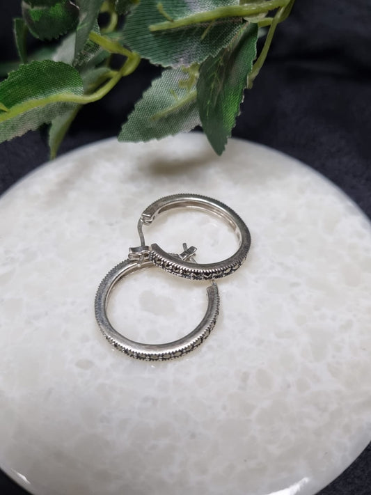 925 Sterling Silver Merchasite Hoop Earring