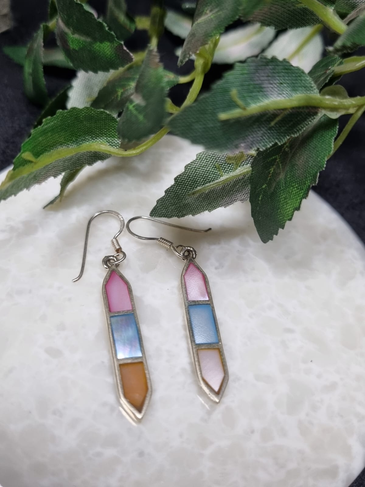 925 Sterling Silver MOP Bar Shape Earrings