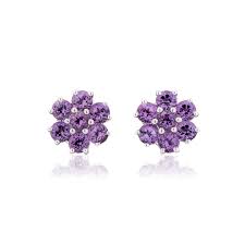 925 Sterling Silver Amethyst Flower Stud Earrings
